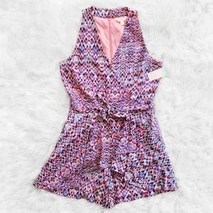 Decree Kaleidoscope Faux Wrap Shorts Romper L